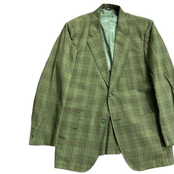 60s VTG Green Plaid 2 Button Sports Coat Blazer Town Craft JC Penney 40R NICE - Picture 3 of 10